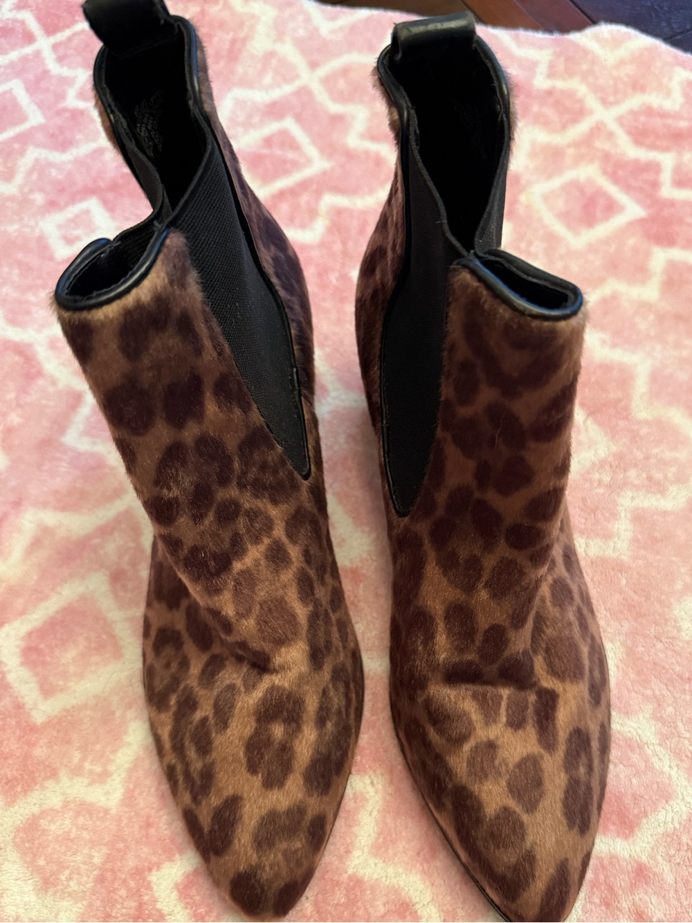 Nine West - Leopard Print Pointed Toe Ankle Boots - Size 8